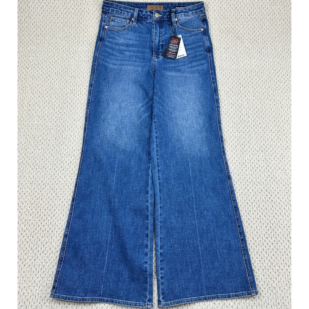 Judy Blue Jeans Women 13/31 Blue Denim Retro Flare WideLeg High Rise Whisker NEW